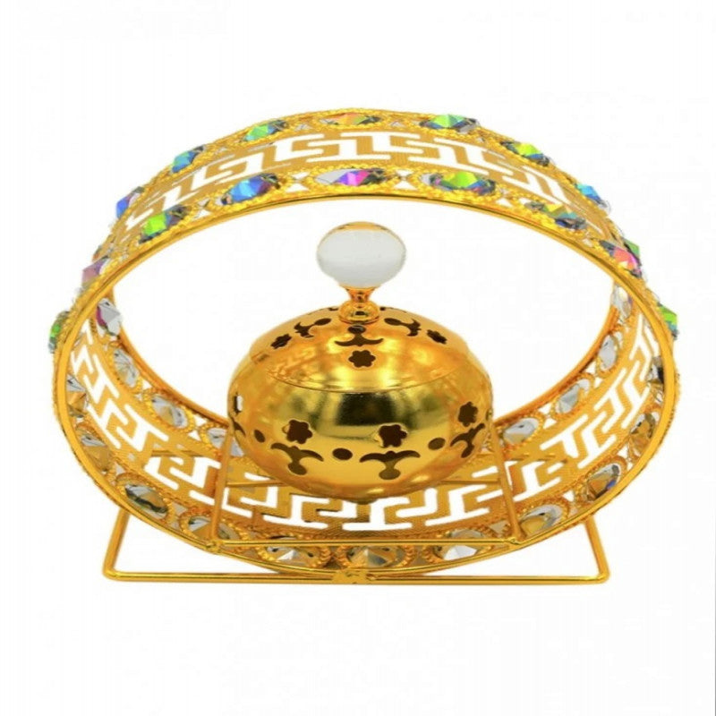 مبخرة معدنية ذهبية وفضية بإطار دائري جميل في السعودية