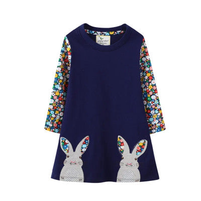 فستان أرنب قطني للأطفال مع تطريز حيوانات ، فستان أطفال ، ملابس أميرة ، تخفيضات كبيرة ، خريف ، ربيع ، قفز متر