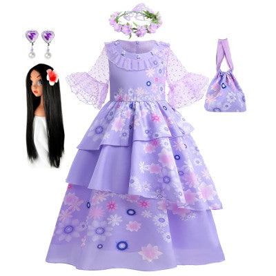 Encanto فستان حفلة الأميرة الأرجواني تول تصميم الأزهار للفتيات مستوحى من شخصية ايزابيلا انكانتو