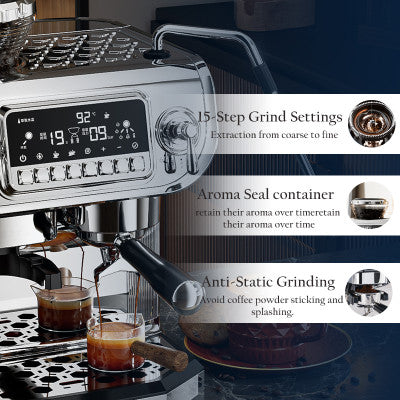 Mcilpoog-ماكينة قهوة شبه آلية ، مطحنة وبخار قوي ، ماكينة صنع قهوة للمنزل والمكتب ، شاشة عرض ، TC530