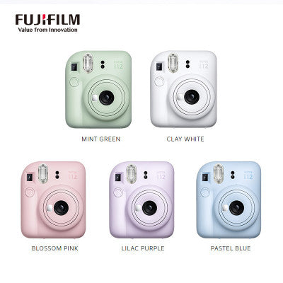 Fujifilm-Instax Mini 12 كاميرا فورية ، زهر وردي ، أزرق باستيل ، أخضر نعناع ، طين أبيض ، أرجواني أرجواني ، 5 ألوان ، جديد