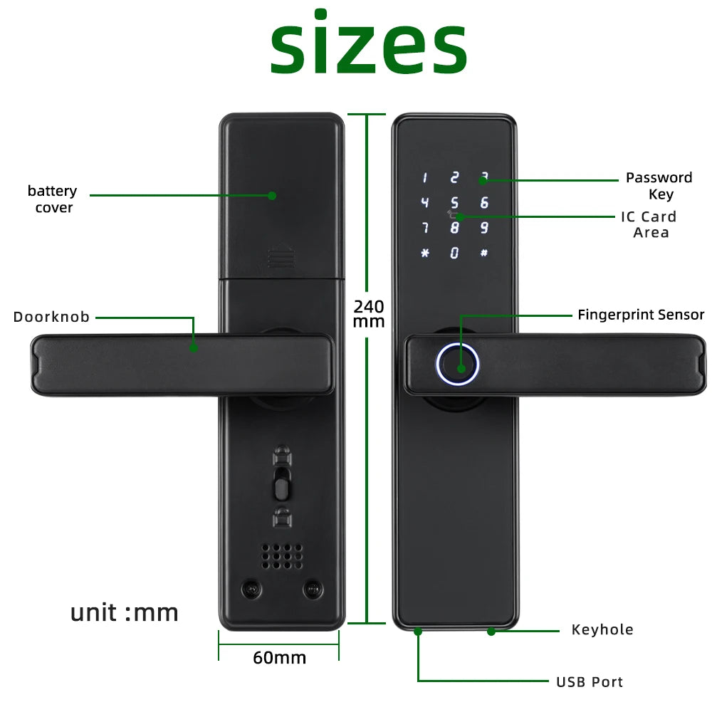 قفل باب إلكتروني بيومتري بنظام بصمة الإصبع RAYKUBE K20 2024 يدعم 9 لغات مع تطبيق Tuya وبطاقة IC وكلمة مرور وفتح بالمفتاح