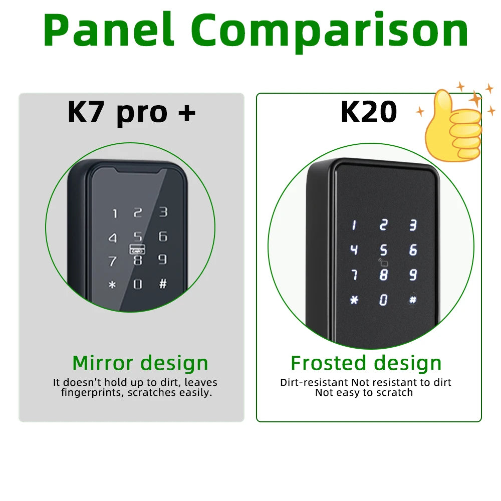 قفل باب إلكتروني بيومتري بنظام بصمة الإصبع RAYKUBE K20 2024 يدعم 9 لغات مع تطبيق Tuya وبطاقة IC وكلمة مرور وفتح بالمفتاح