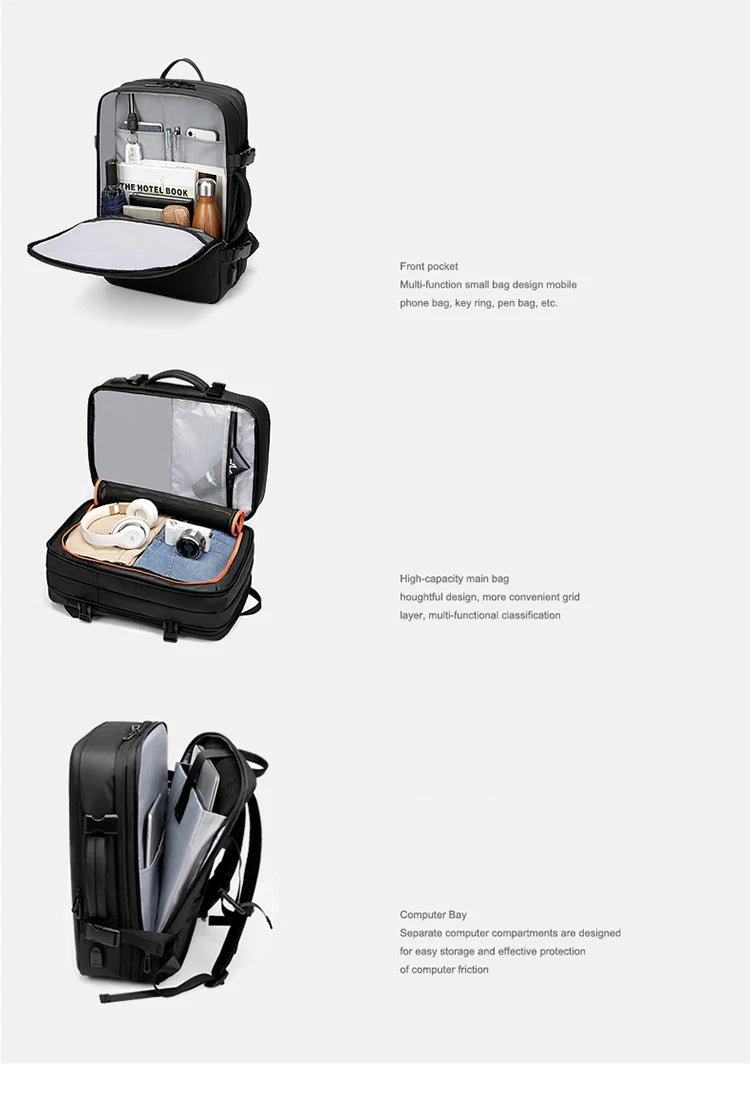 حقيبة ظهر رجال للأعمال بسعة كبيرة، حقيبة لابتوب مضادة للسرقة، حقيبة سفر مع شاحن USB سعة 39 لتر، حقيبة مدرسية مميزة