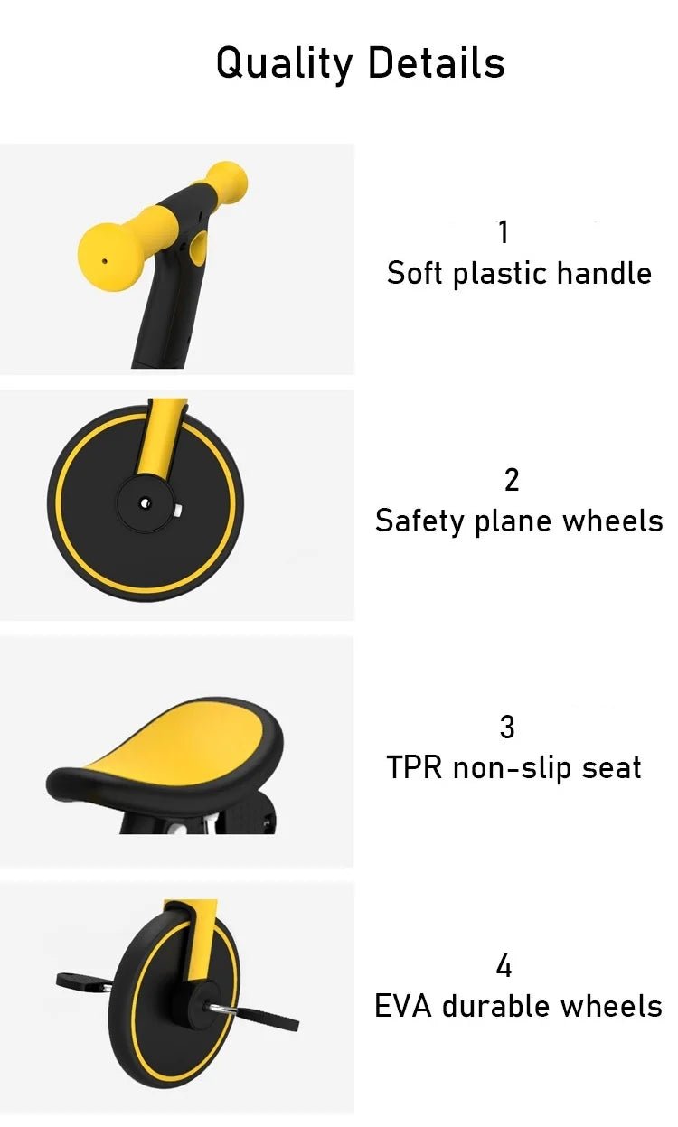 دراجة أطفال مبتكرة 4 في 1 - دراجة ثلاثية العجلات ودراجة توازن ودراجة للبخار وعربة محمولة للأطفال من 1 إلى 6 سنوات