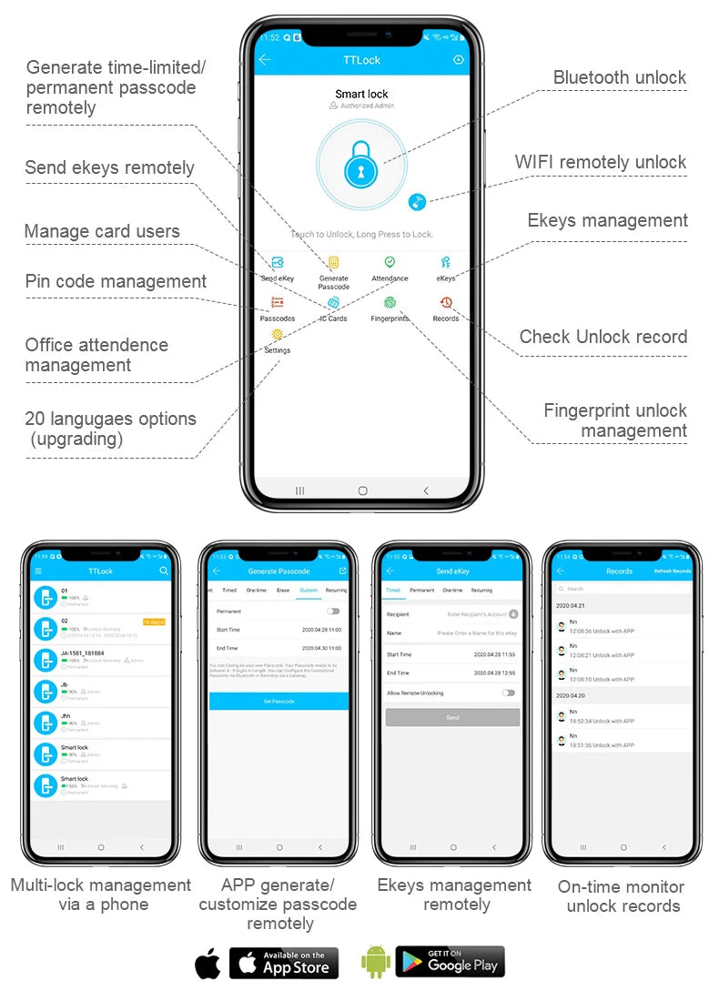 قفل باب ذكي RAYKUBE K8 بتقنية البلوتوث وWiFi مع بصمة إصبع وكلمة مرور وبطاقة IC 13.56MHZ بدون مفتاح