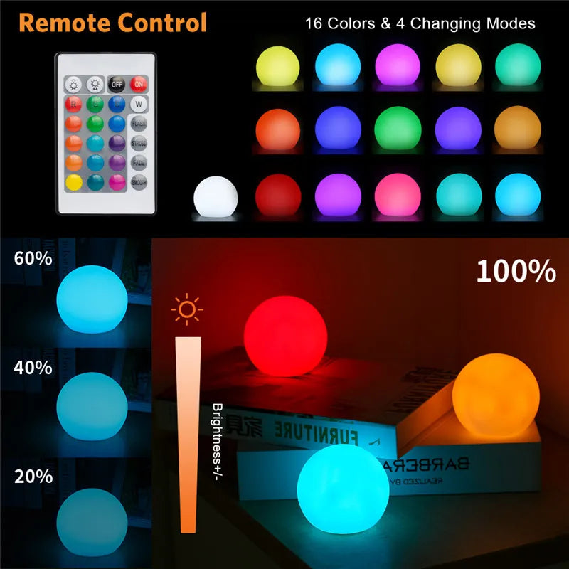 مصابيح عائمة للسباحة LED كروية مضاءة للمسابح - حزمة 1/6 من الأضواء المقاومة للماء IP68 للحدائق والاحتفالات والأعراس