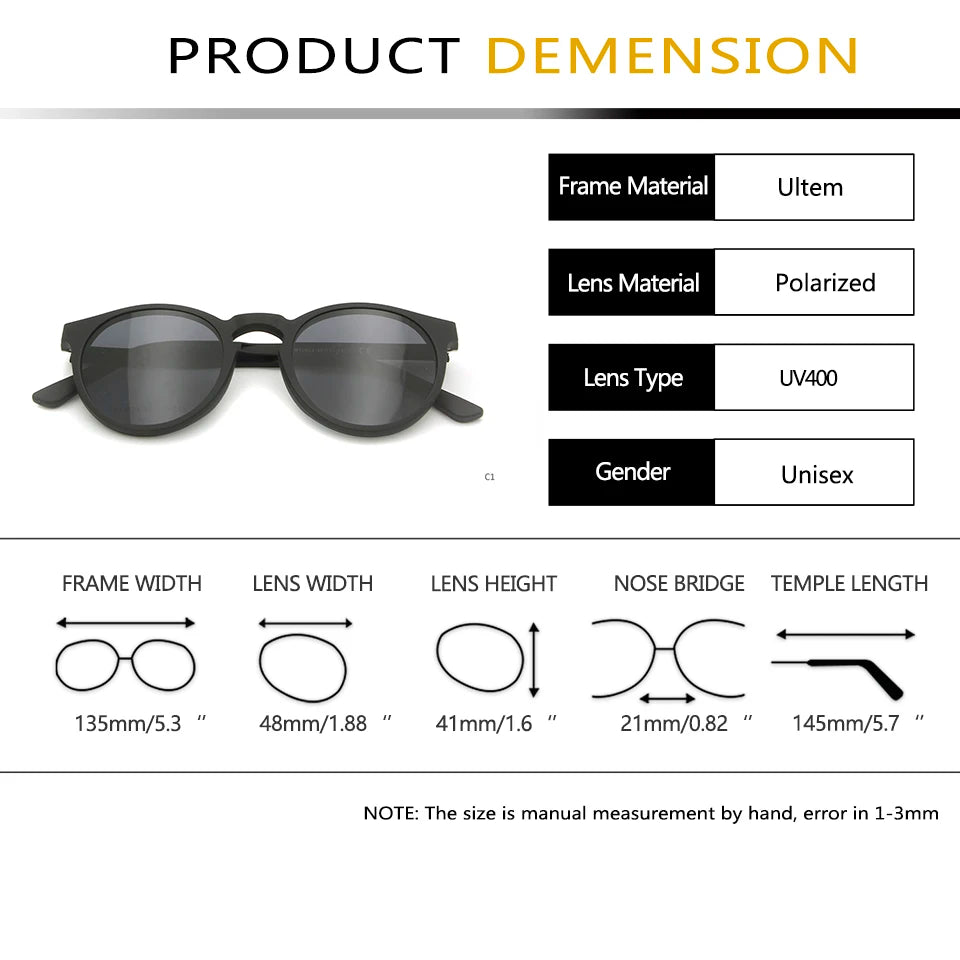 نظارات شمسية مستديرة مغناطيسية للنساء بملحقات قطبية 2 في 1 بإطار أولتم للرجال والنظارات الطبية UV400