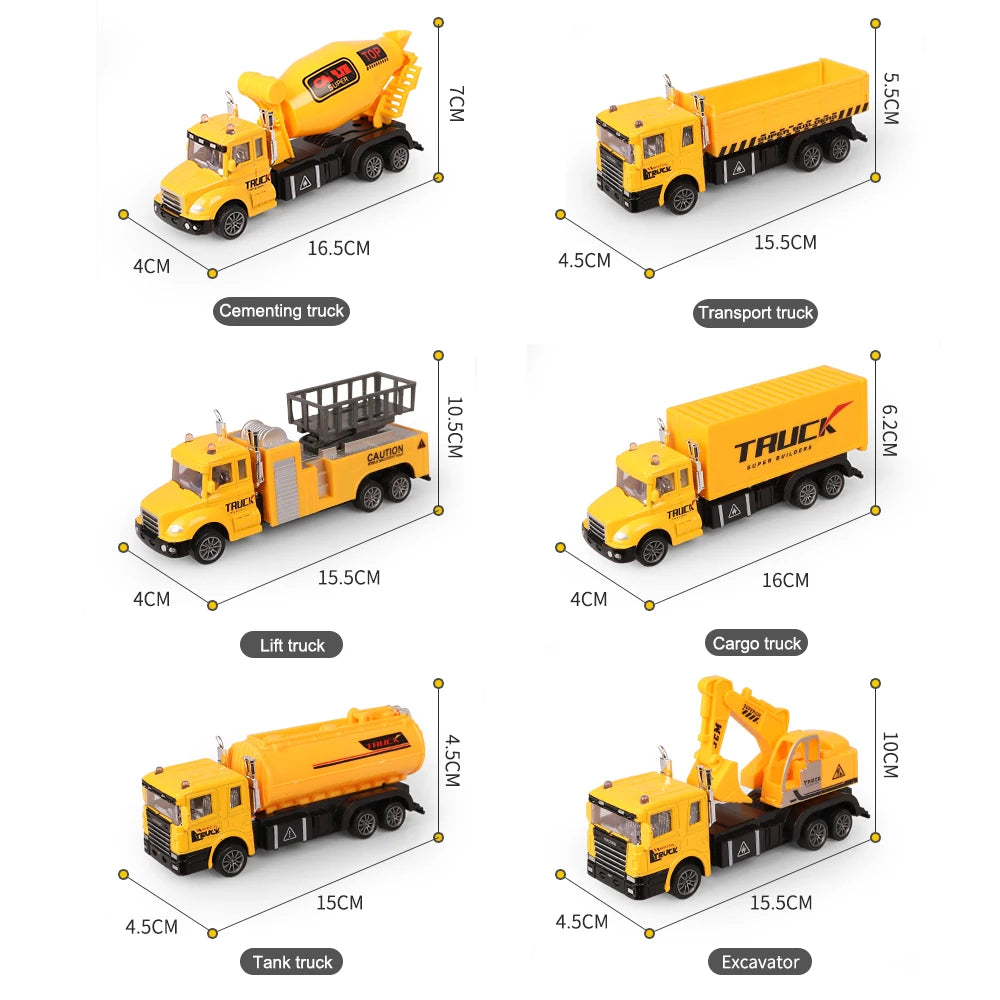 6 قطع من ألعاب السيارات المعدنية للأطفال - مجموعة متنوعة من الشاحنات والحفارات والرافعات للأطفال فوق 3 سنوات