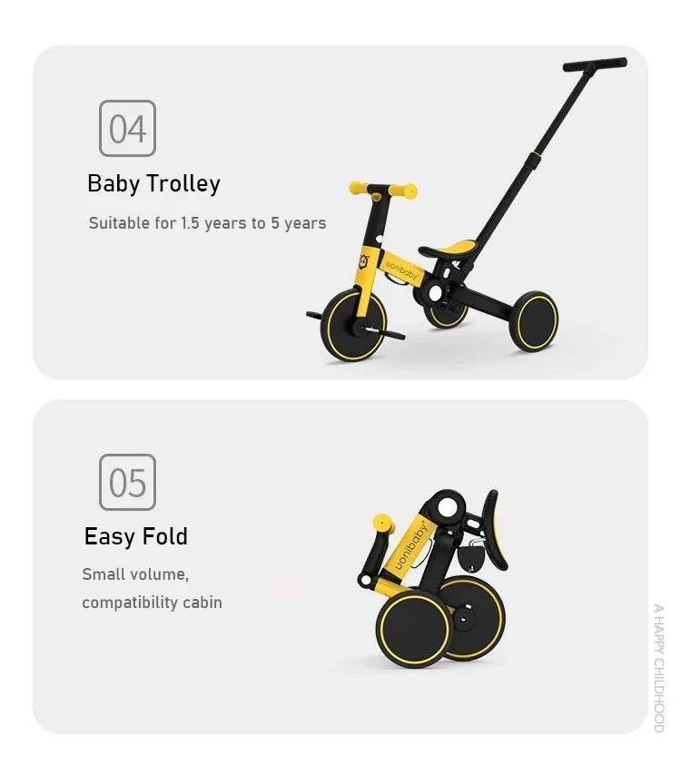 دراجة أطفال مبتكرة 4 في 1 - دراجة ثلاثية العجلات ودراجة توازن ودراجة للبخار وعربة محمولة للأطفال من 1 إلى 6 سنوات