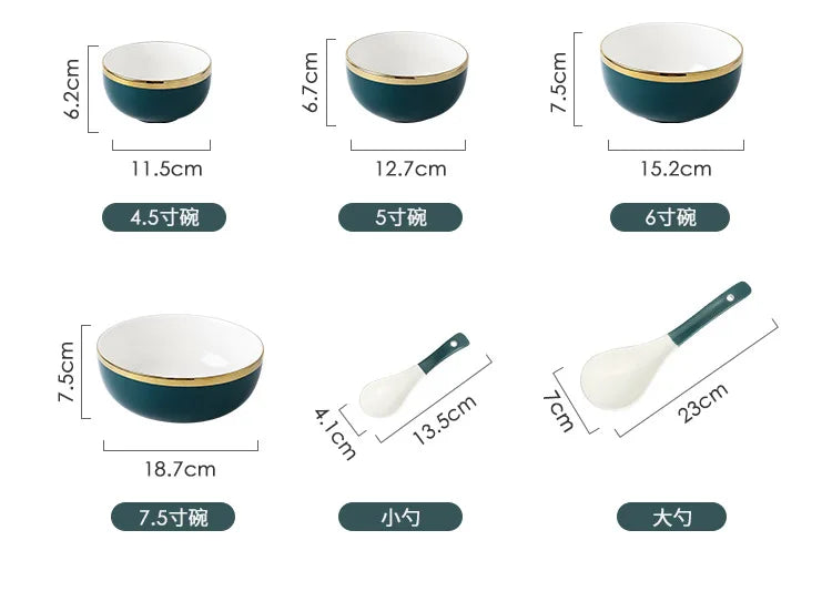 "طقم أطباق سيراميك عالي الجودة، تصميم أخضر داكن، مثالي للاستخدام اليومي والفنادق"
