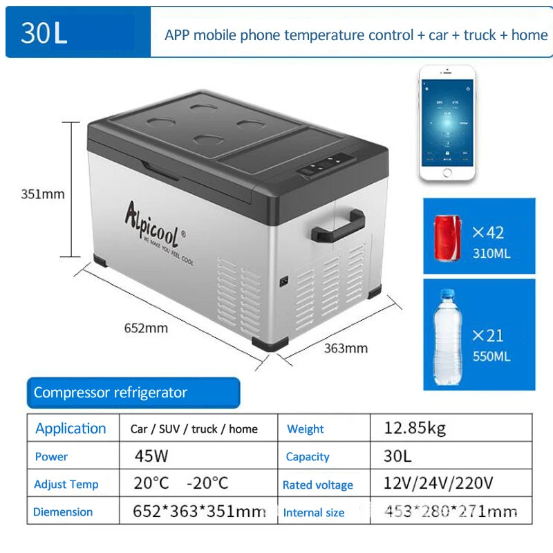 ثلاجة سيارة محمولة بسعة 15-40 لتر، مزدوجة الاستخدام 12V/24V، فريزر صغير للتبريد المنزلي