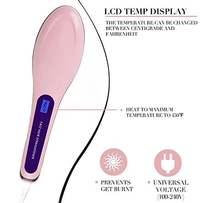 فرشاة شعر كهربائية مع شاشة LCD لتنعيم الشعر بتقنية الأيونات السلبية وأداة تصفيف مضادة للاحتراق للنساء في المنزل