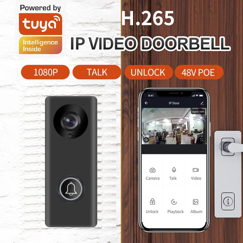 جرس باب IP واي فاي 2MP 1080P مع تطبيق تويا وزاوية عريضة ومرشد صوتي وكاميرا رؤية الباب مع جرس