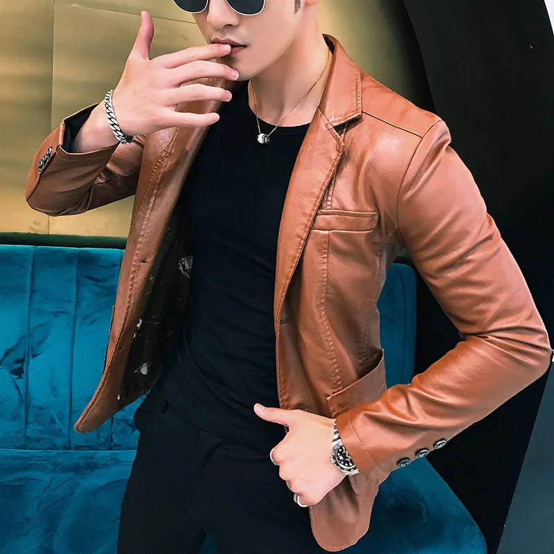 Dress Suit Coat men's jackets men's Business leather jackets men's Pu Blazers new Korean style slim thin trend leather jackets