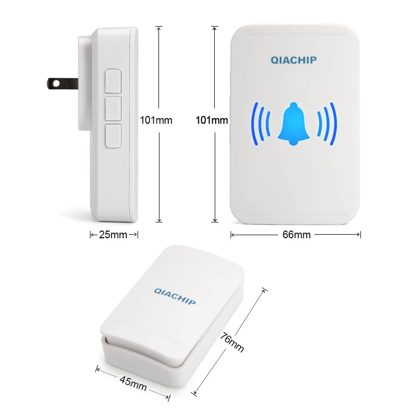 جرس باب لاسلكي QIACHIP مقاوم للماء بدون بطارية مع طاقة ذاتية - مجموعة جرس الباب للاستخدام المنزلي والخارجي