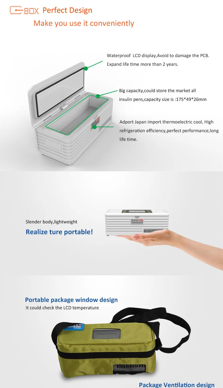 ثالون محمول لحفظ الأنسولين وحقن الأدوية لمصابي السكري، ثلاجة صغيرة تعمل بالبطارية، صندوق سفر للأدوية