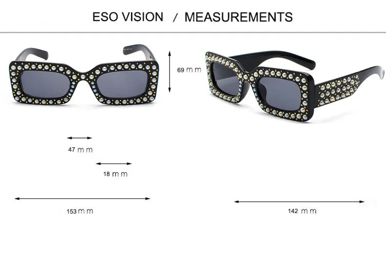 نظارات شمسية صغيرة للنساء مزينة باللؤلؤ والماس وحجارة كريستالية، نظارات ساحة سوداء للسيدات، جودة عالية لمناسبات الشاطئ والحفلات