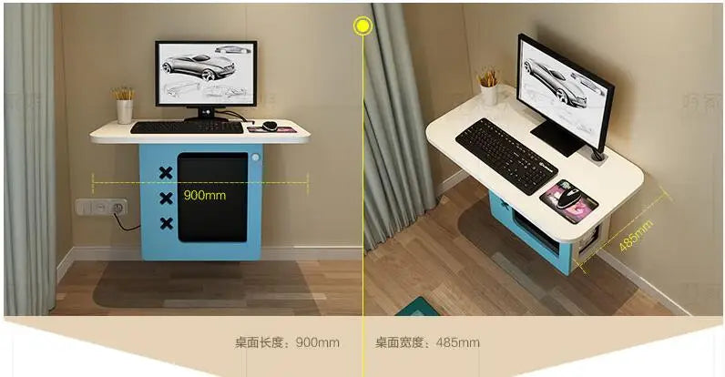 مكتب حائط صغير للعائلة مع مساحة لتوفير المساحة للكمبيوتر