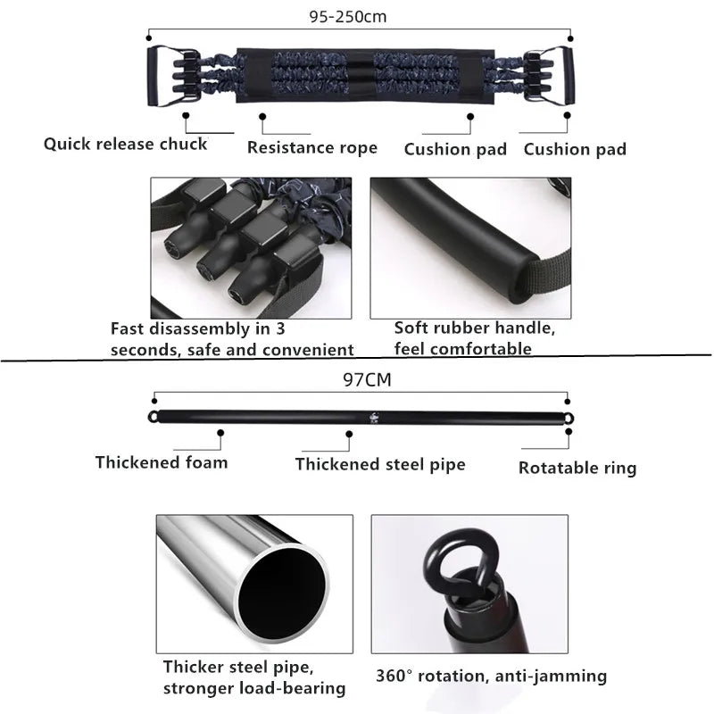 جهاز الضغط على الصدر مع حزام مقاومة قابل للإزالة لبناء عضلات الصدر وتوسيع الذراعين لتدريبات المنزل واللياقة البدنية