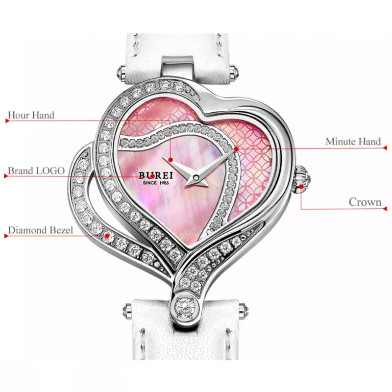 ساعة نسائية من بوري، تصميم قلب، مقاومة للماء، فاخرة، عصرية، مع سوار جلد، ساعة كوارتز للنساء 2022