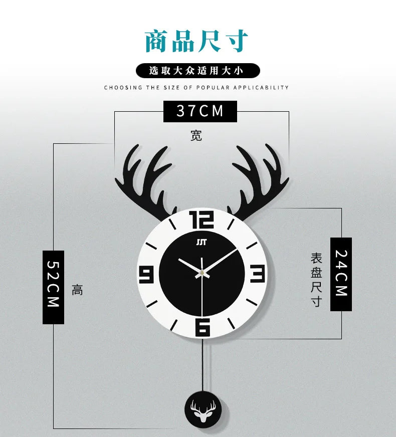 ساعة حائط متدلية على شكل رأس غزال بتصميم نوردية بسيط، ساعة منزلية عصرية وصامتة لتزيين غرفة المعيشة