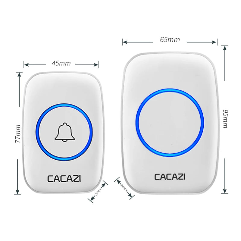 جرس باب لاسلكي مقاوم للماء من CACAZI مع مقبس أمريكي وأوروبي وبريطاني، نطاق 300 متر، جرس ذكي منزلي باللون الأبيض مع زر واحد أو اثنين، 1 و 2 و 3 جهاز استقبال