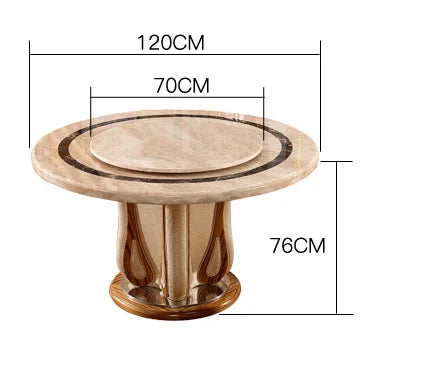 طاولة تناول طعام دائرية من الرخام الأوروبي بلون أصفر فاتح مع مجموعة كراسي فاخرة للمنازل والمطاعم