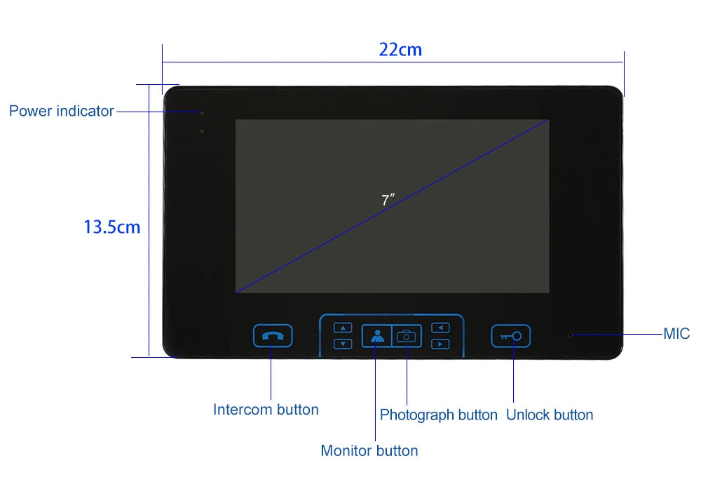 جهاز إنترفون فيديو لاسلكي بزاوية 7 بوصات مع زر لمس ومقاوم للماء مع وظيفة فتح القفل لأمان المنزل