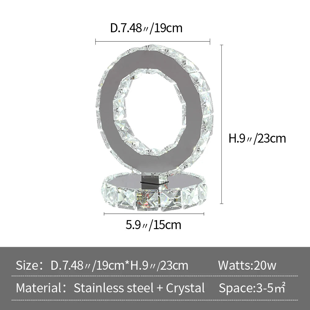 مصباح طاولة حديث بتقنية LED مع كريستالات K9 من ستانلس ستيل - إضاءة مبتكرة للأجواء في الهواء الطلق وغرفة النوم
