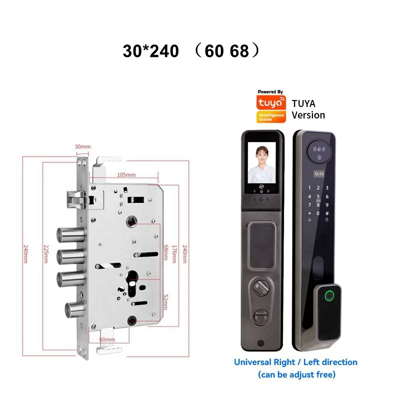 قفل باب إلكتروني مع التعرف على الوجه وبصمة الإصبع واي فاي مع دعم لغات متعددة لأمان المنزل