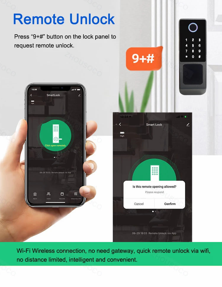 قفل ذكي مزدوج الجانب ببصمة الإصبع بتقنية الواي فاي، مقاوم للماء، مناسب للأبواب الخارجية، يتيح فتح القفل بواسطة كلمة مرور وبطاقة RFID بدون مفتاح