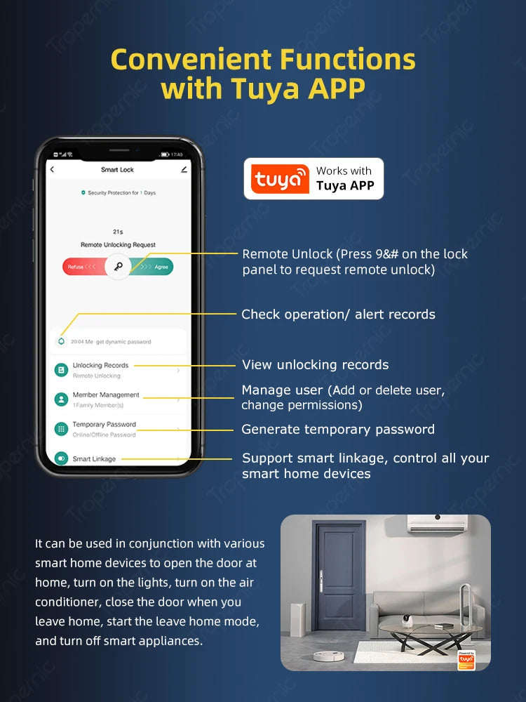 قفل باب ذكي مضاد للماء بتقنية Zigbee من Tuya مع بصمة إصبع وبطاقة RFID وقفل برمجي للأبواب الزجاجية والألومنيوم