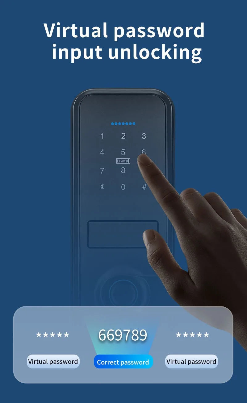 قفل باب ذكي بتقنية بصمة الإصبع وكلمة المرور عبر تطبيق TTlock من Tuya مع خاصية الفتح عن بُعد والبطاقة الذكية
