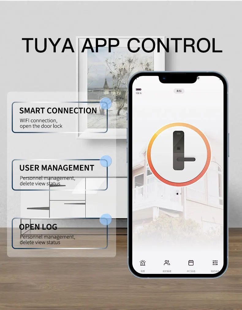 قفل باب ذكي بتقنية بصمة الإصبع من تطبيق تويا - قفل إلكتروني بدون مفتاح مع فتح عن بُعد بواسطة بطاقة وكلمة مرور
