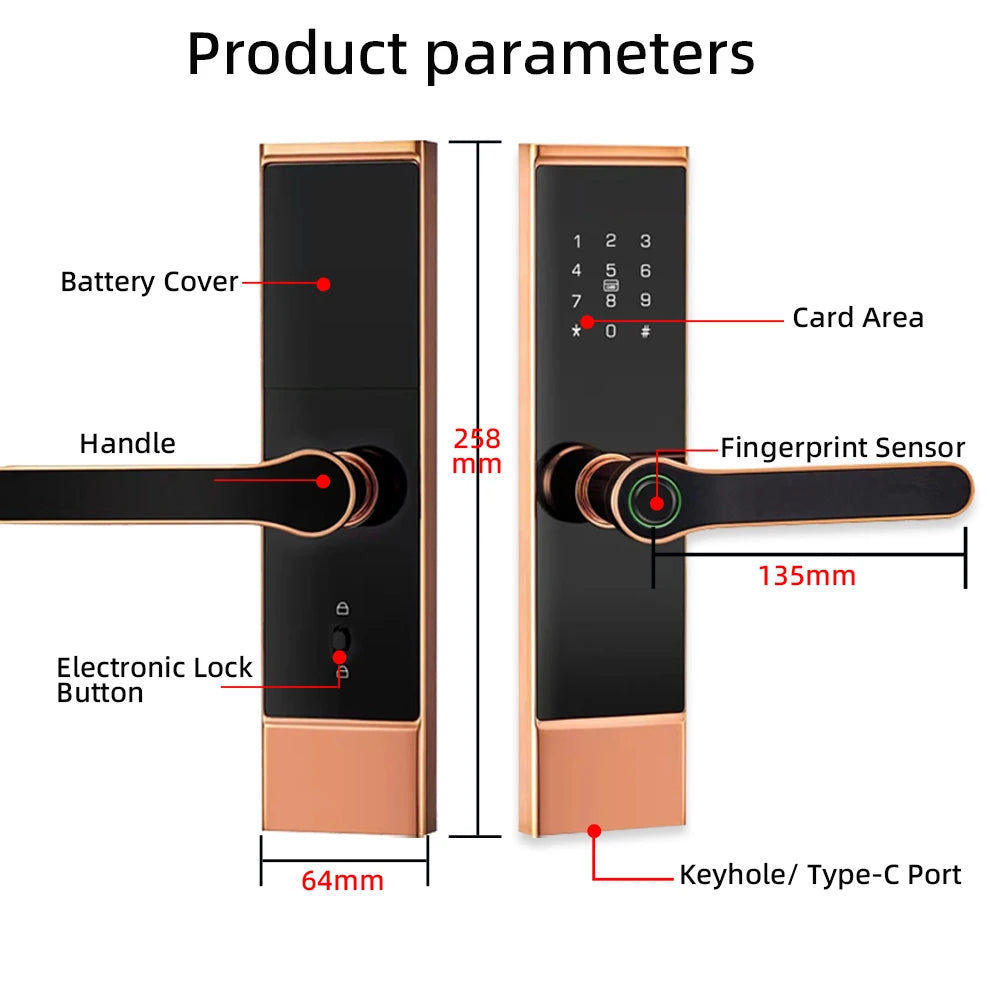 قفل باب رقمي مع بصمة الأصبع RAYKUBE P10 TT - قفل إلكتروني مع كلمة مرور/فتح عبر التطبيق، شحن مجاني من الإمارات إلى السعودية/الإمارات/البحرين/عمان