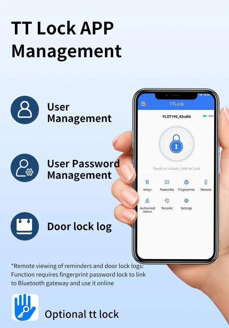 قفل باب ذكي بتقنية بصمة الإصبع وكلمة المرور عبر تطبيق TTlock من Tuya مع خاصية الفتح عن بُعد والبطاقة الذكية