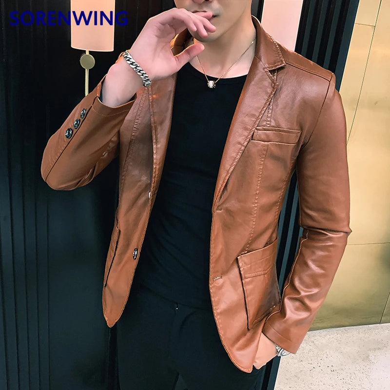 Dress Suit Coat men's jackets men's Business leather jackets men's Pu Blazers new Korean style slim thin trend leather jackets