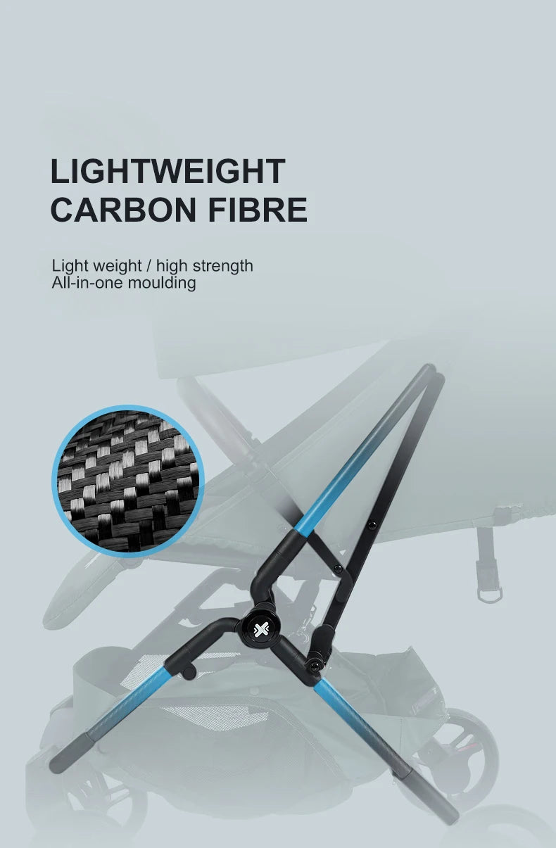 عربة أطفال خفيفة الوزن بوزن 4.9 كجم، قابلة للطي بيد واحدة، مصنوعة من ألياف الكربون