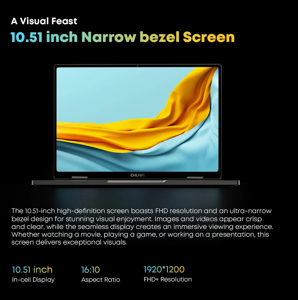 حاسوب محمول لوحي CHUWI MiniBook X 2 في 1 مع معالج Intel N100/N5100 وشاشة FHD IPS بحجم 10.51 بوصة وذاكرة 12GB LPDDR5 وتخزين 512G SSD ونظام Windows 11