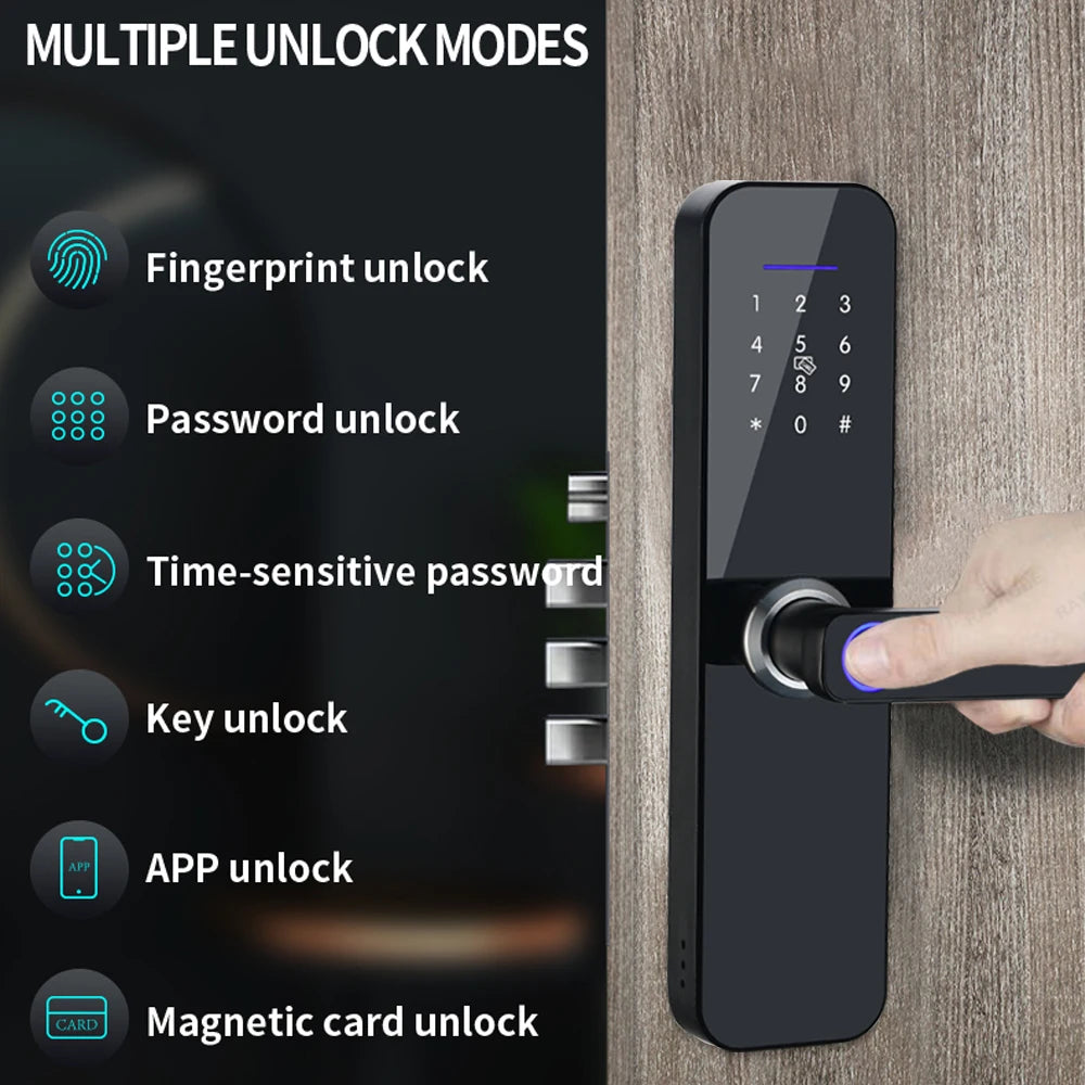 قفل باب ذكي إلكتروني RAYKUBE F005 مقاوم للماء IP65 مع تقنية بصمة الإصبع وبطاقة ذكية وكلمة مرور وفتح بواسطة التطبيق