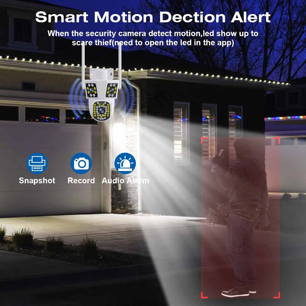 كاميرا واي فاي IP بدقة 6K و12MP مع ثلاث عدسات وكاميرا PTZ خارجية للكشف عن الحركة - كاميرا مراقبة مقاومة للماء