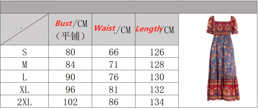 فستان صيفي طويل مزخرف بالأزهار للنساء مع أكمام قصيرة وفتحة عنق مربعة وتصميم ضيق متدرج بأسلوب بوهيمي