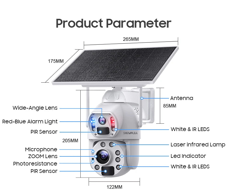 كاميرا أمان شمسية 8MP 4G SIM مع زوم 36X وكاميرا مزدوجة العدسة للرؤية الليلية