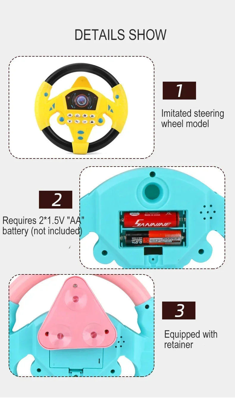 عجلة قيادة محاكاة كهربائية للأطفال مع أضواء وأصوات، لعبة تعليمية للهدايا للأطفال بعمر 3 سنوات وما فوق