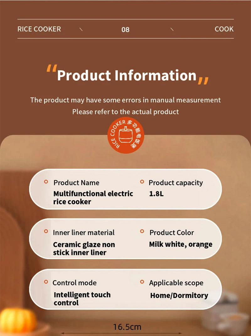 طباخ أرز كهربائي صغير سعة 1.8 لتر متعدد الوظائف مع أواني غير لاصقة للاستخدام المنزلي، جهاز طهي محمول للمطبخ 110 فولت 220 فولت