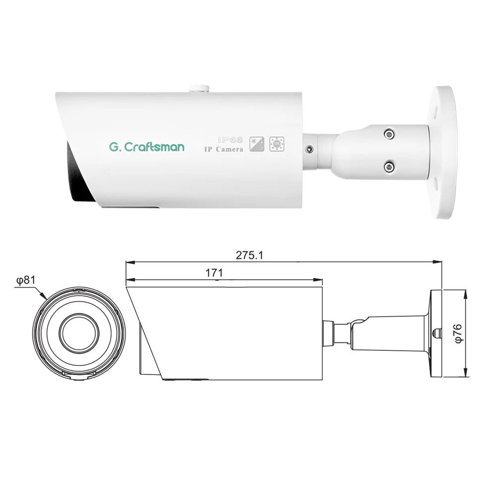 كاميرا أمان G.Craftsman POE IP مع عدسة 2.8-12mm ورؤية ليلية، للمراقبة بالفيديو والصوت، مقاومة للماء