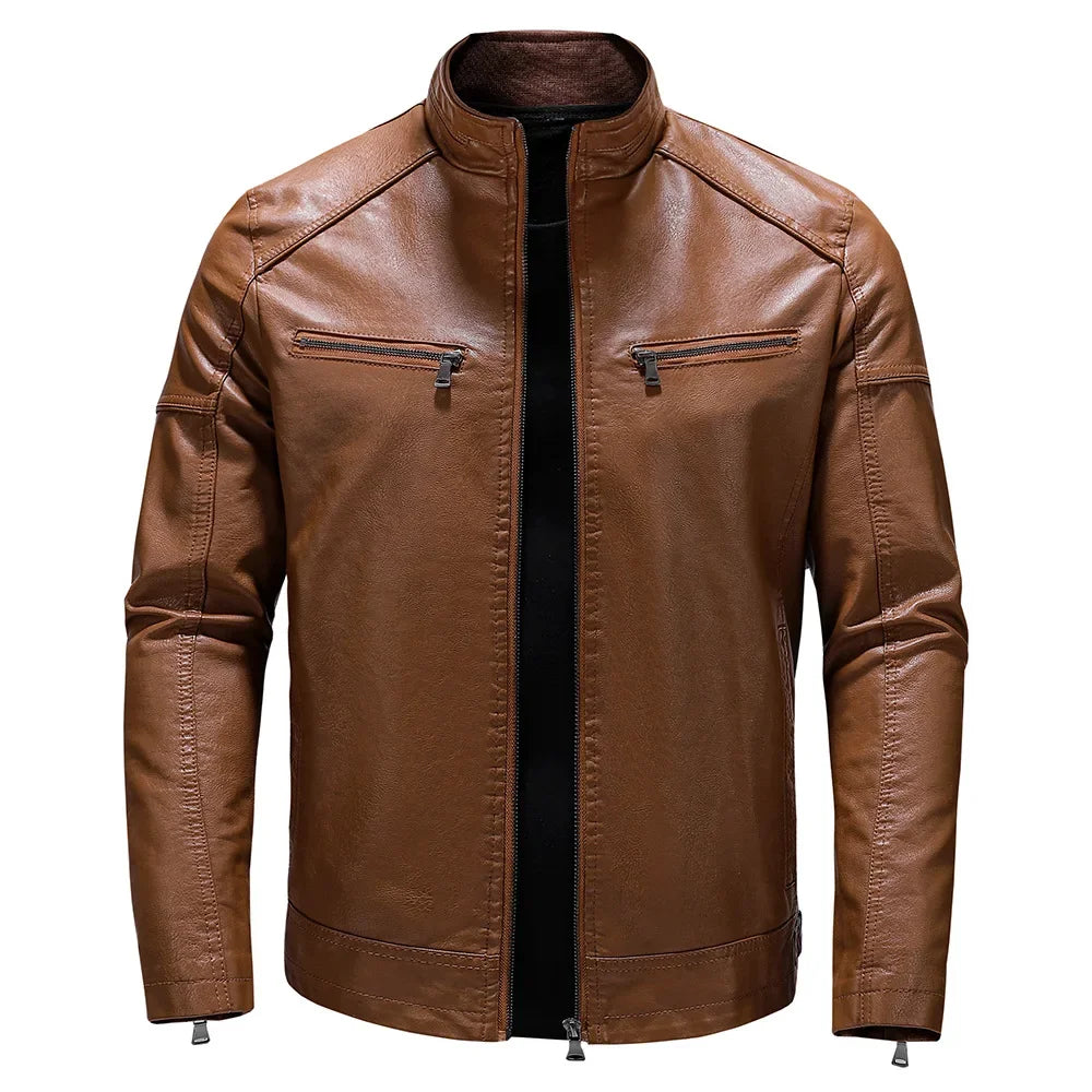 2024 Men's Autumn/Winter New Collection Men's PU Leather Jacket Short Style Stand up Collar Youth Motorcycle Leather Jacket