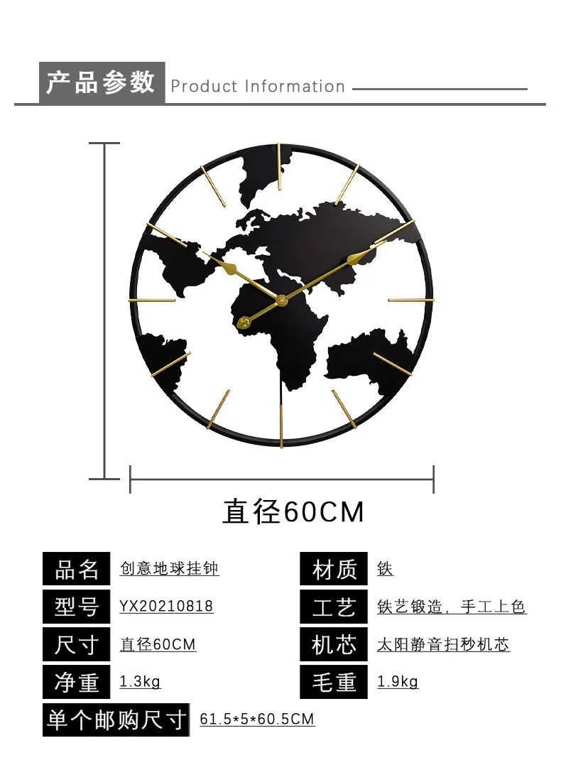 ساعة حائط عالمية بتصميم عصري مزخرفة بفن البوابة من الحديد المطاوع