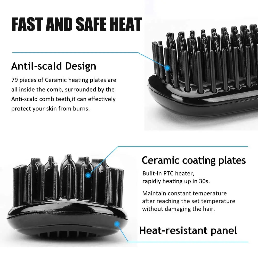 مشط كهربائي متعدد الوظائف لتصفيف الشعر المستقيم مع تقنية الأيونات السلبية وأداة الحماية من الاحتراق